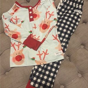 Festive Reindeer Pajama Set - Red and Blue